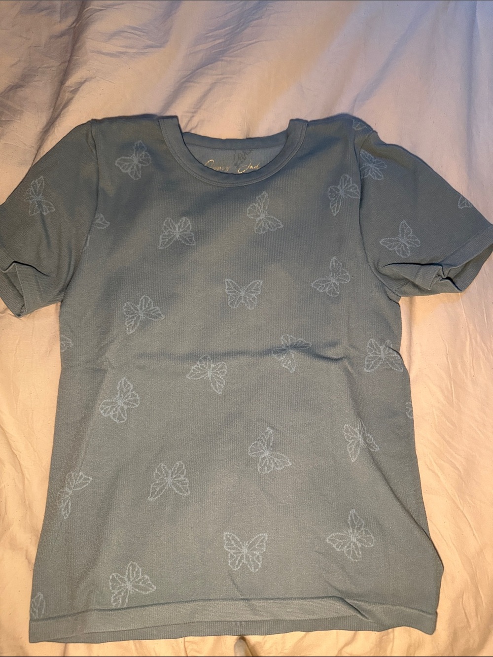 Kids Short Sleeve Butterfly Tee - Light Blue